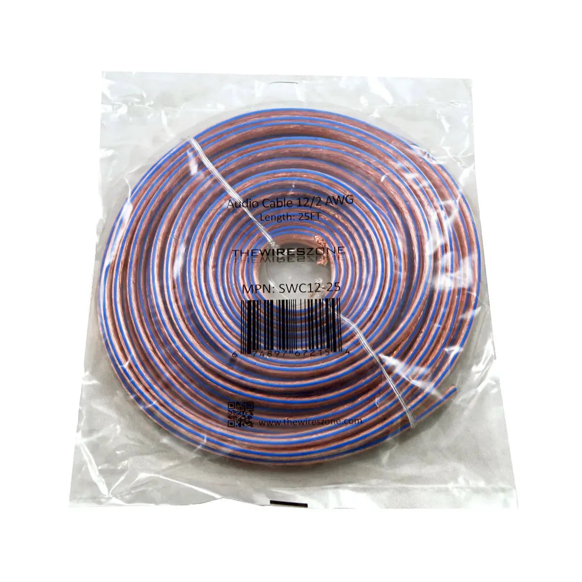 12 Gauge 2 Conductor 12/2 Clear 25ft Speaker Wire for Car & Home Audio