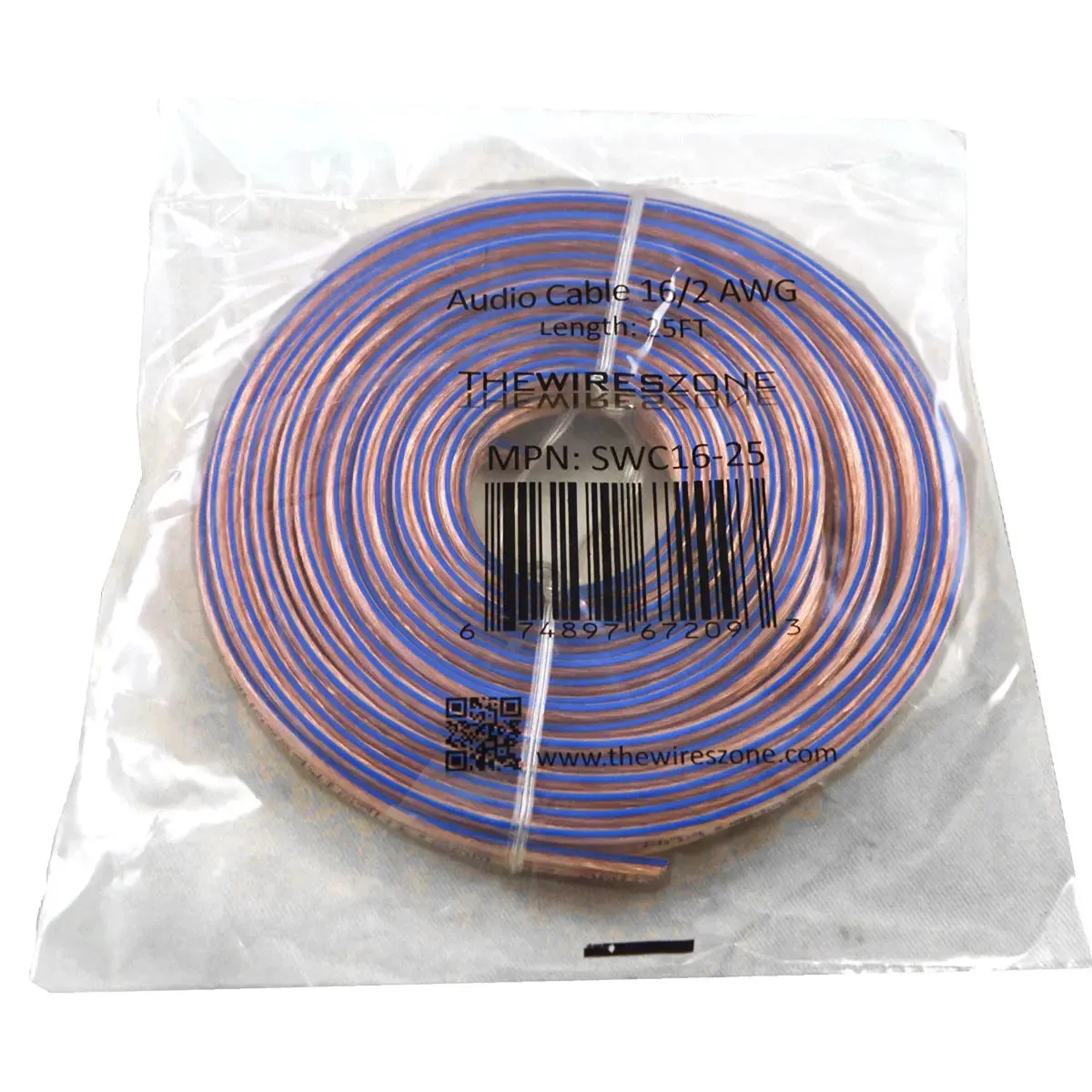 16 Gauge 2 Conductor 16/2 Clear 25ft Speaker Wire for Car/Home Audio