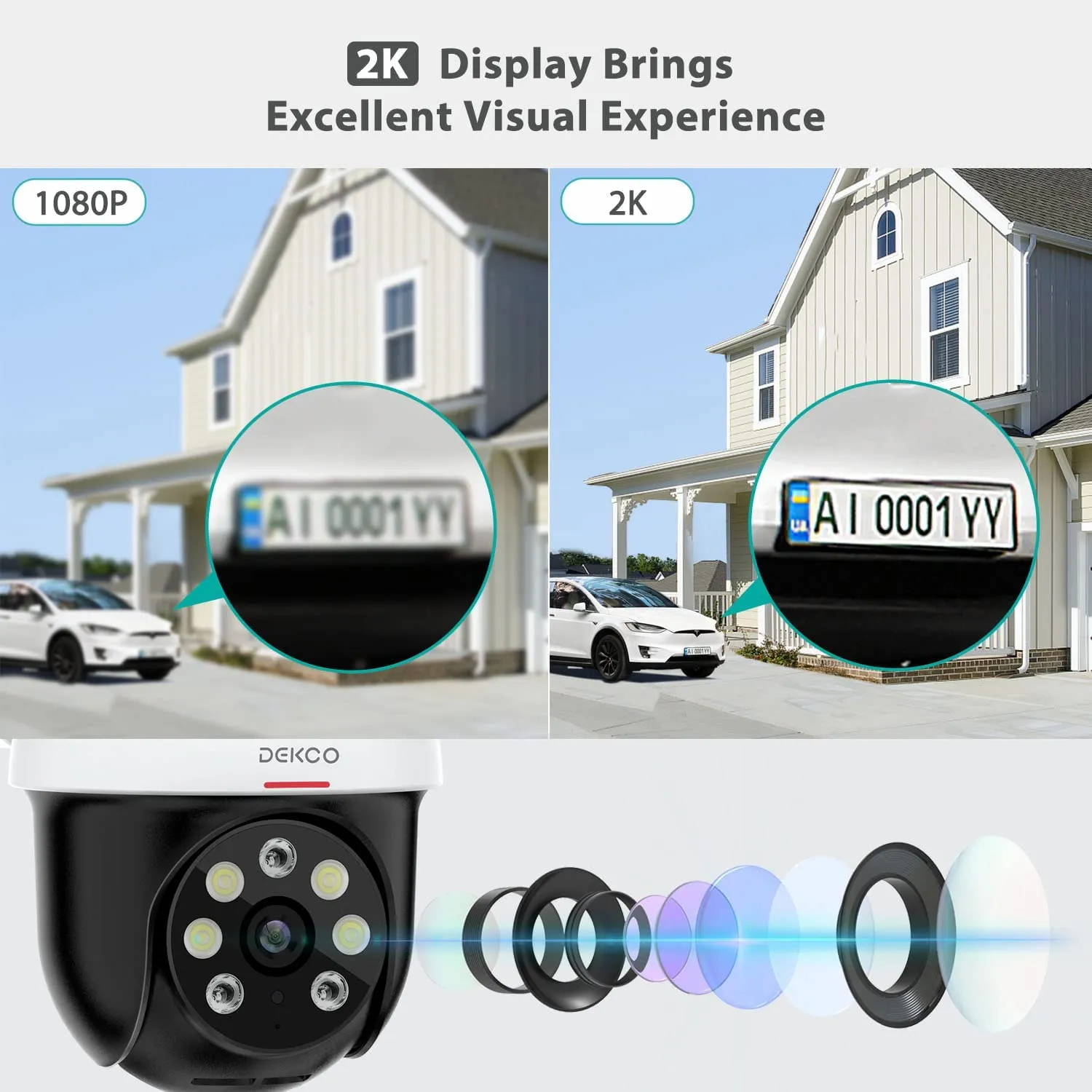 2K Security Camera Outdoor, Pan & Tilt 360° View with Motion Detection Auto Tracking Smart Alerts, 2-Way Audio, IP66 Weatherproof
