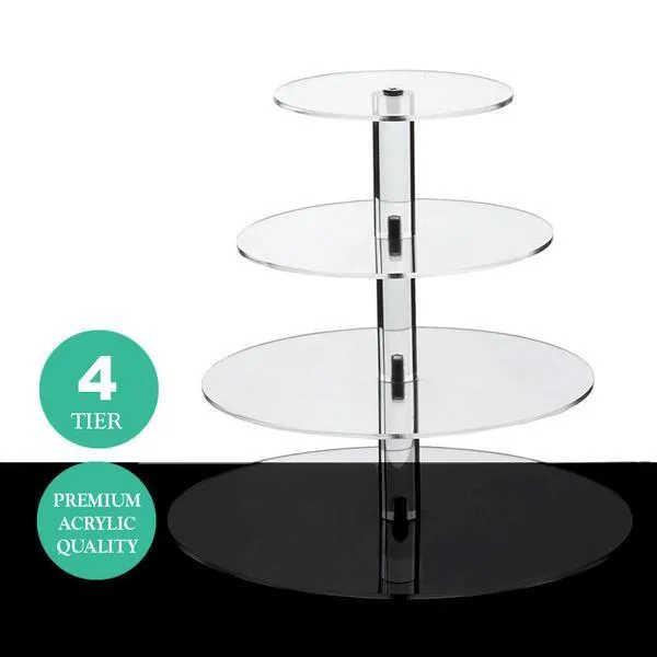 4 Tier Round Heavy Duty Acrylic Glass Cupcake Dessert Stand For Birthday Wedding Party