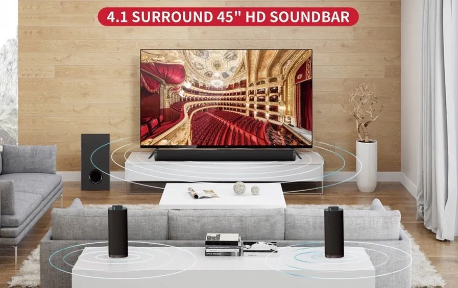 4.1Ch Bluetooth Entertainment Center with Wireless Rechargeable Rear Satellites & Subwoofer