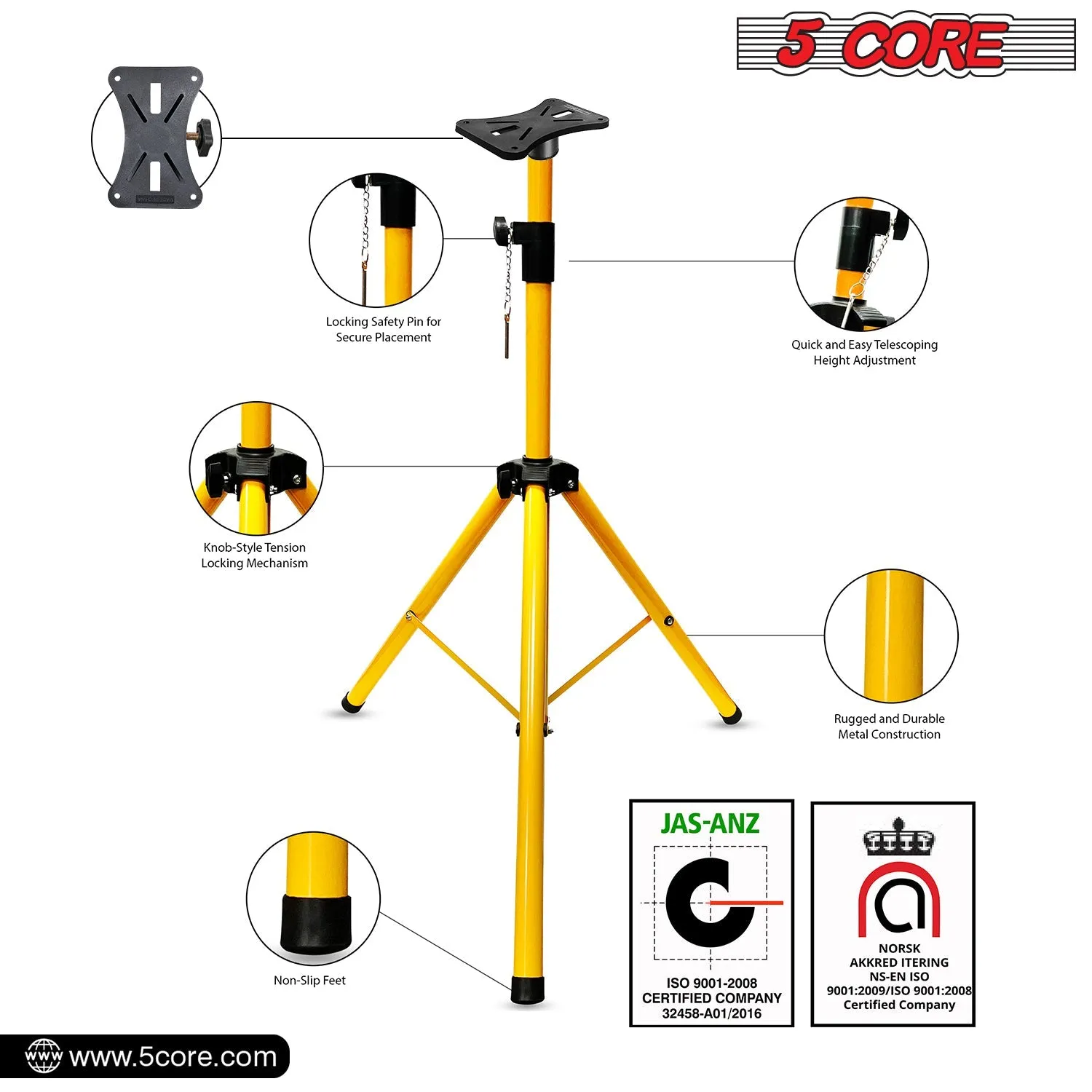 5 Core 2PCS PA Speaker Stands Adjustable Height Professional Heavy