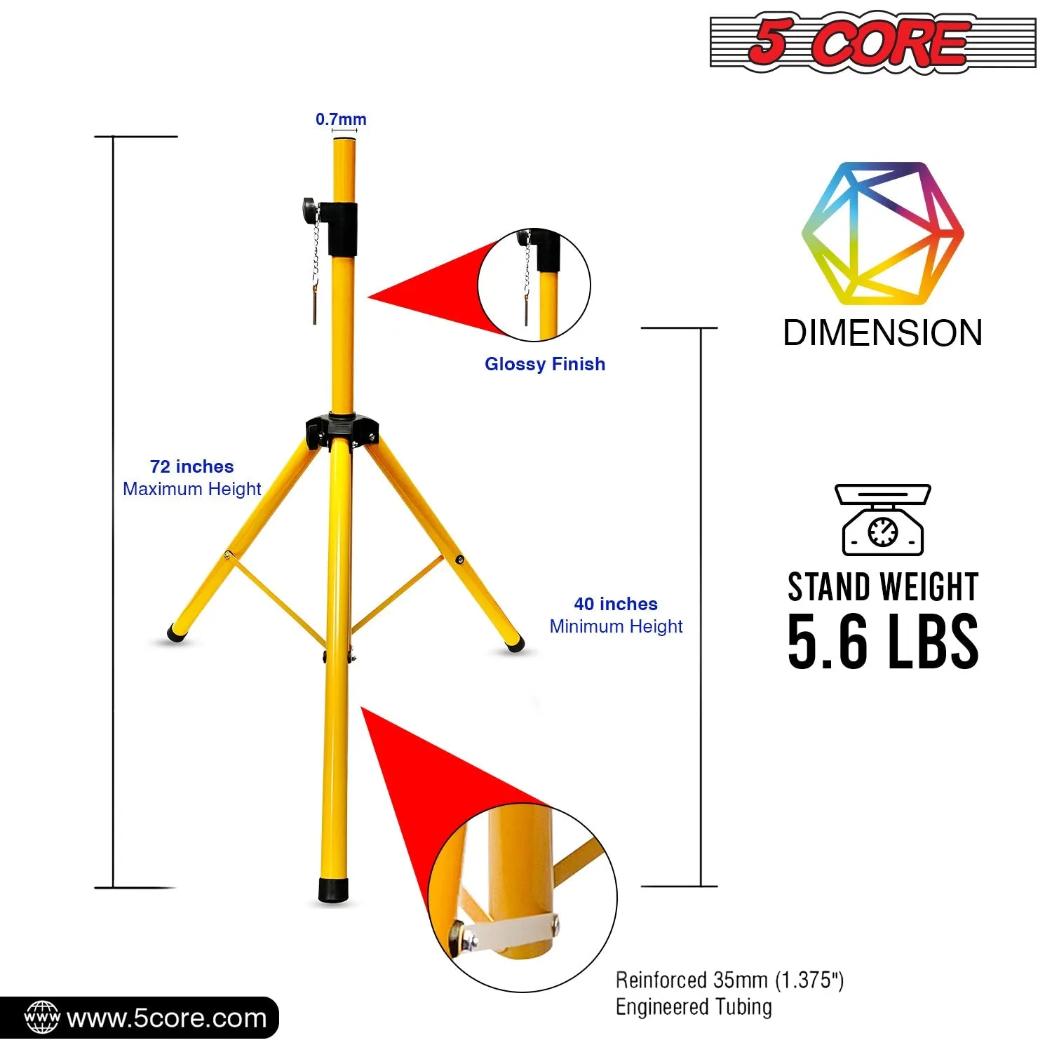 5 Core 2PCS PA Speaker Stands Adjustable Height Professional Heavy
