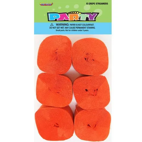 6pk Crepe Streamers - Orange