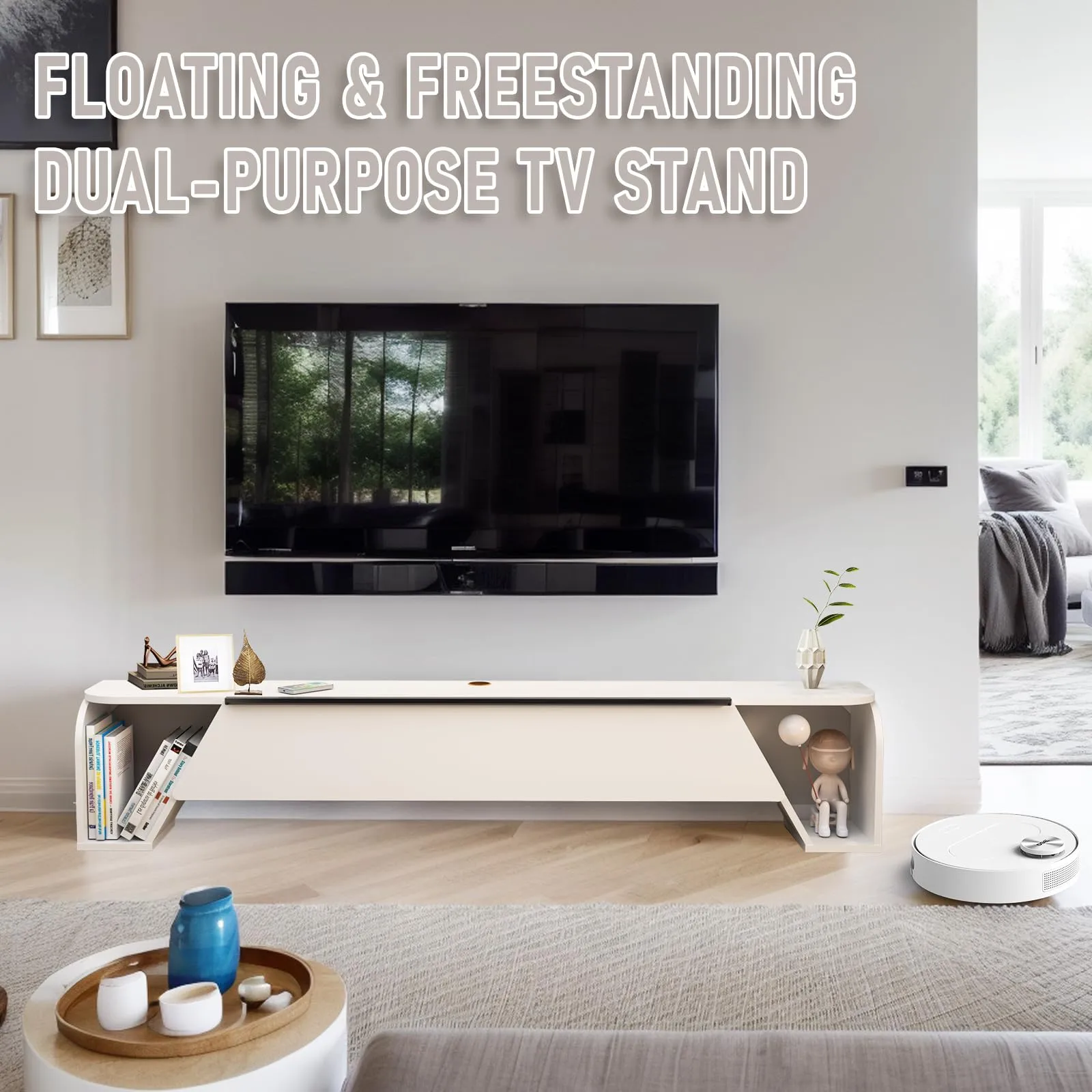 70" Simplex Floating TV Stand, White