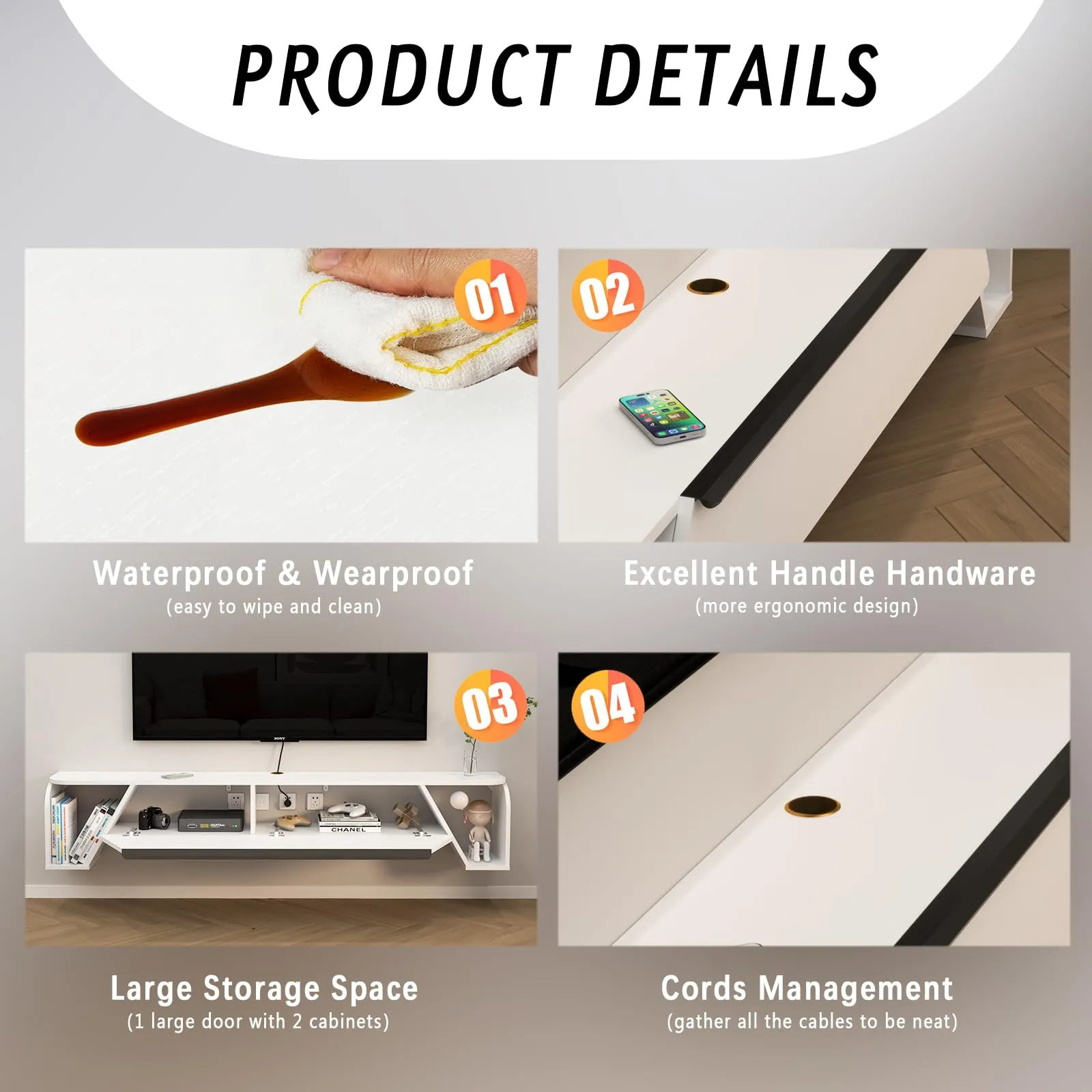 86" Simplex Floating & Floor TV Stand, White
