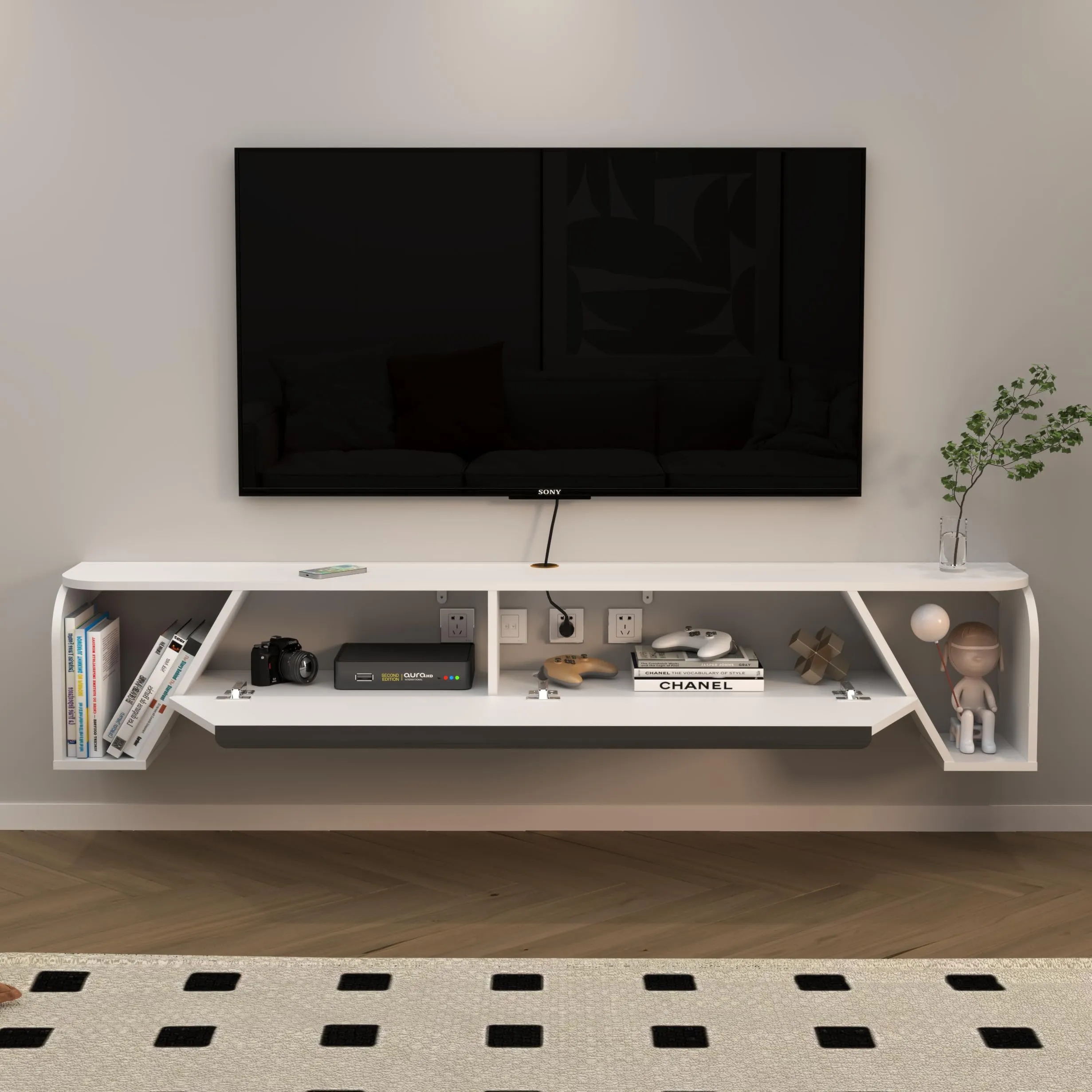 86" Simplex Floating & Floor TV Stand, White