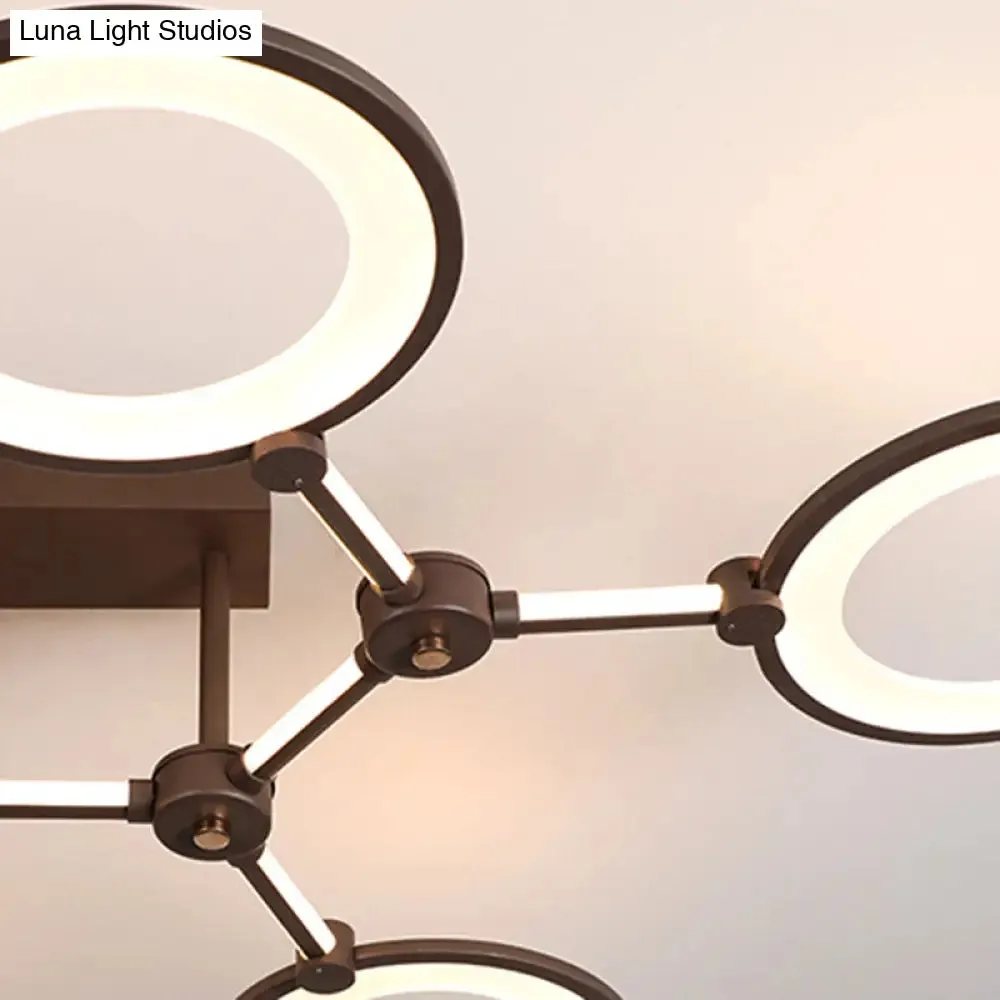 Acrylic Semi Flush Mount Ceiling Lamp - 5 Light Circle Ring Fixture for Contemporary Living Room in Coffee