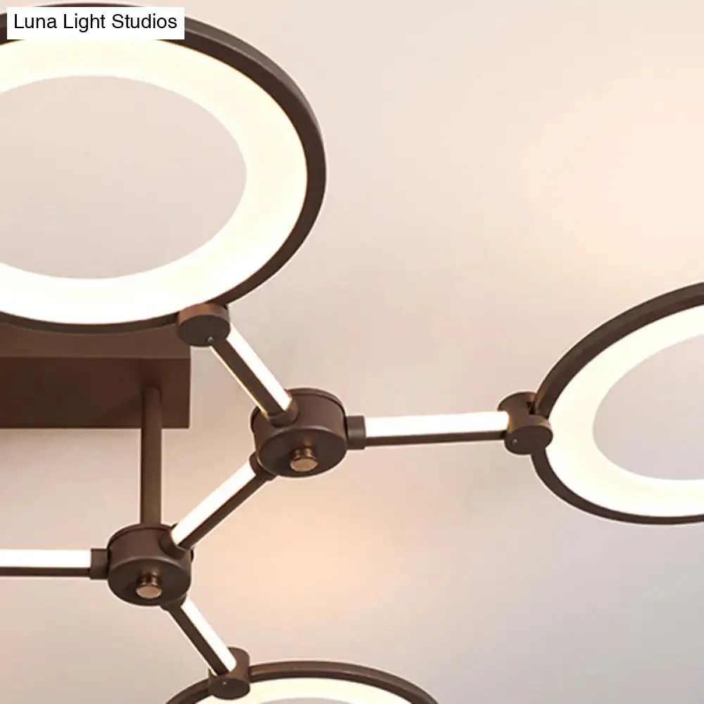 Acrylic Semi Flush Mount Ceiling Lamp - 5 Light Circle Ring Fixture for Contemporary Living Room in Coffee