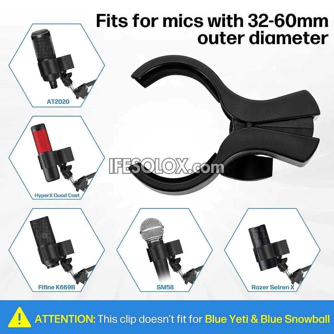 Adjustable Microphone Clip Holder with 5/8" Male to 3/8" Female Screw Adapter - Brand New