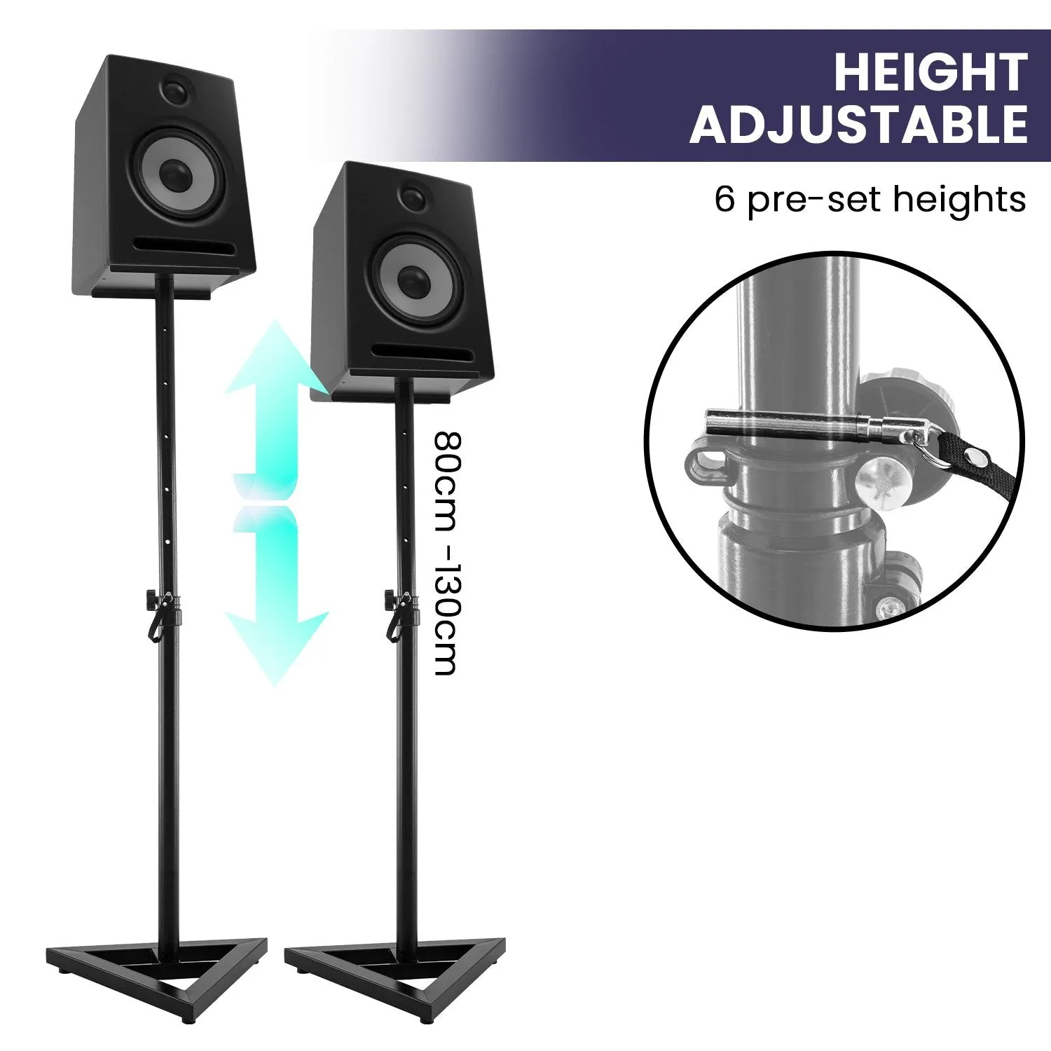 Adjustable Steel Floor Speaker Stands, 6 Heights - Karrera