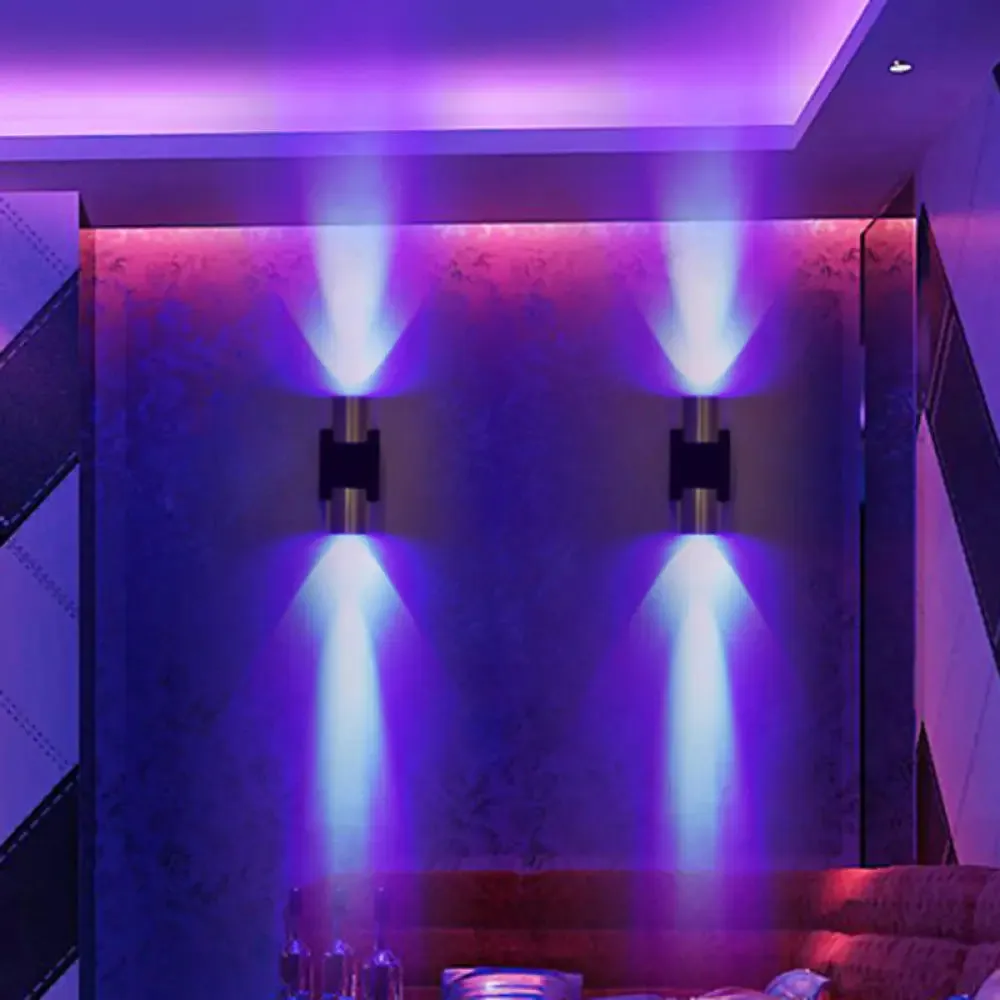 Aluminum LED Disco Pub Wall Light Fixture - Compact 3"/4.5" H | Silver | Vibrant Blue/Yellow/Purple Lighting