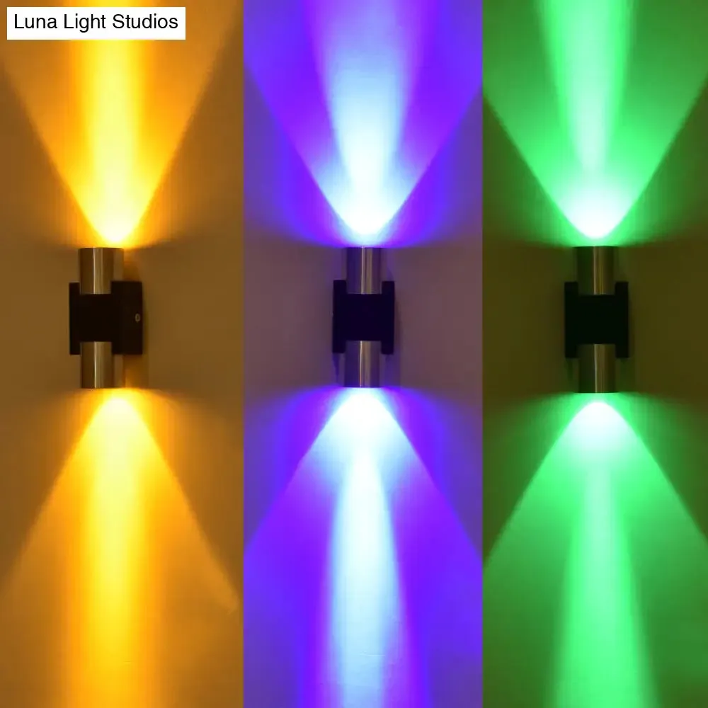 Aluminum LED Disco Pub Wall Light Fixture - Compact 3"/4.5" H | Silver | Vibrant Blue/Yellow/Purple Lighting