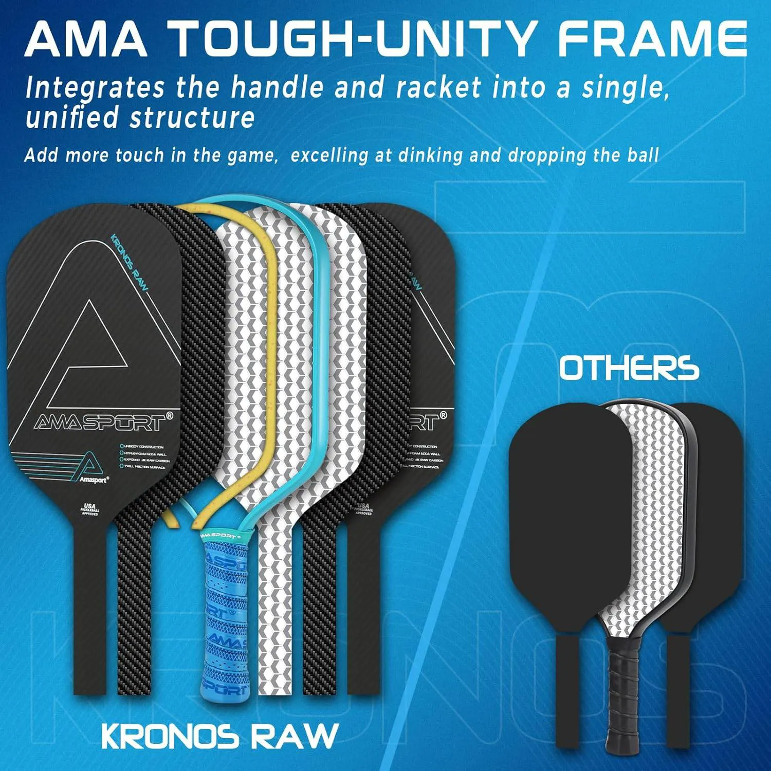 AMA SPORT Kronos Raw 3K Pickleball Paddle (USAPA Approved)