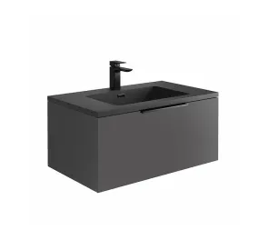Ambience 800mm Wall Hung LED Vanity Unit And Basin Matt Grey, Grey or White Basin and Optional Frame