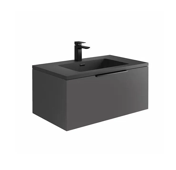 Ambience 800mm Wall Hung LED Vanity Unit And Basin Matt Grey, Grey or White Basin and Optional Frame