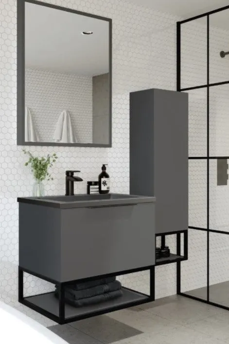 Ambience 800mm Wall Hung LED Vanity Unit And Basin Matt Grey, Grey or White Basin and Optional Frame