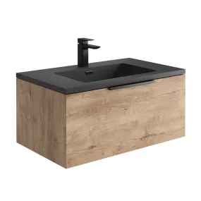 Ambience 800mm Wall Hung LED Vanity Unit And Basin Rustic Oak, Grey or White Basin and Optional Frame