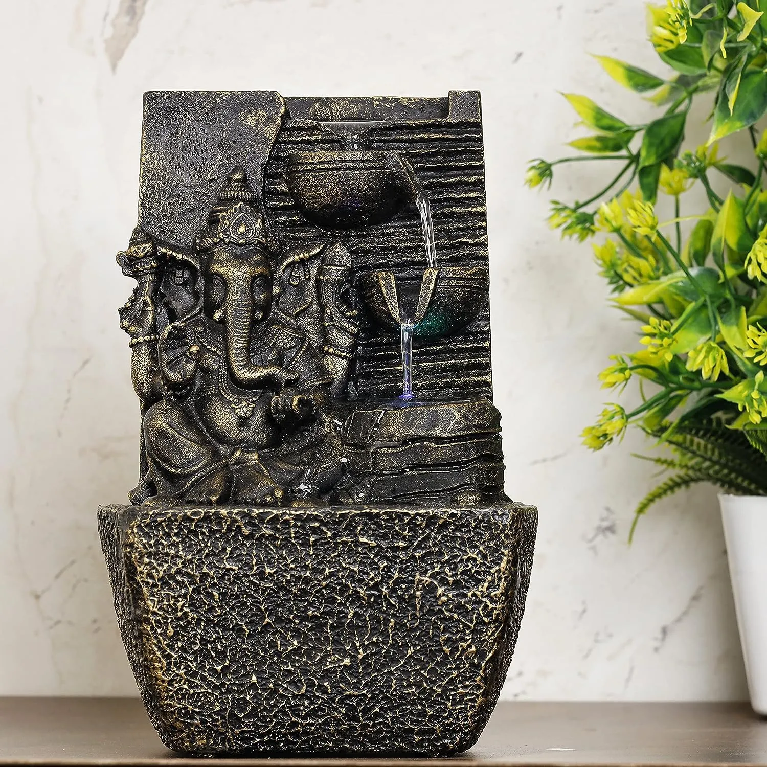 Arjun Polyresin Table Top Indoor Outdoor Water Fall Fountain with LED Lights Home Decor Decoration Gift Gifting Items-20