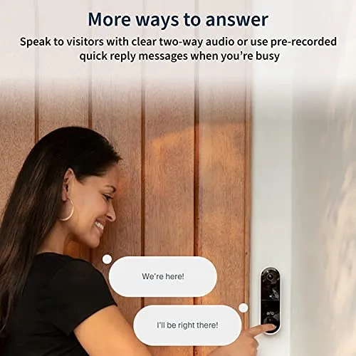 Arlo Essential Wire-Free Battery Operated Video Doorbell - HD Video, 180° View, Night Vision, 2 Way Audio, Direct to Wi-Fi No Hub Needed, Black - AVD2001B (Renewed)
