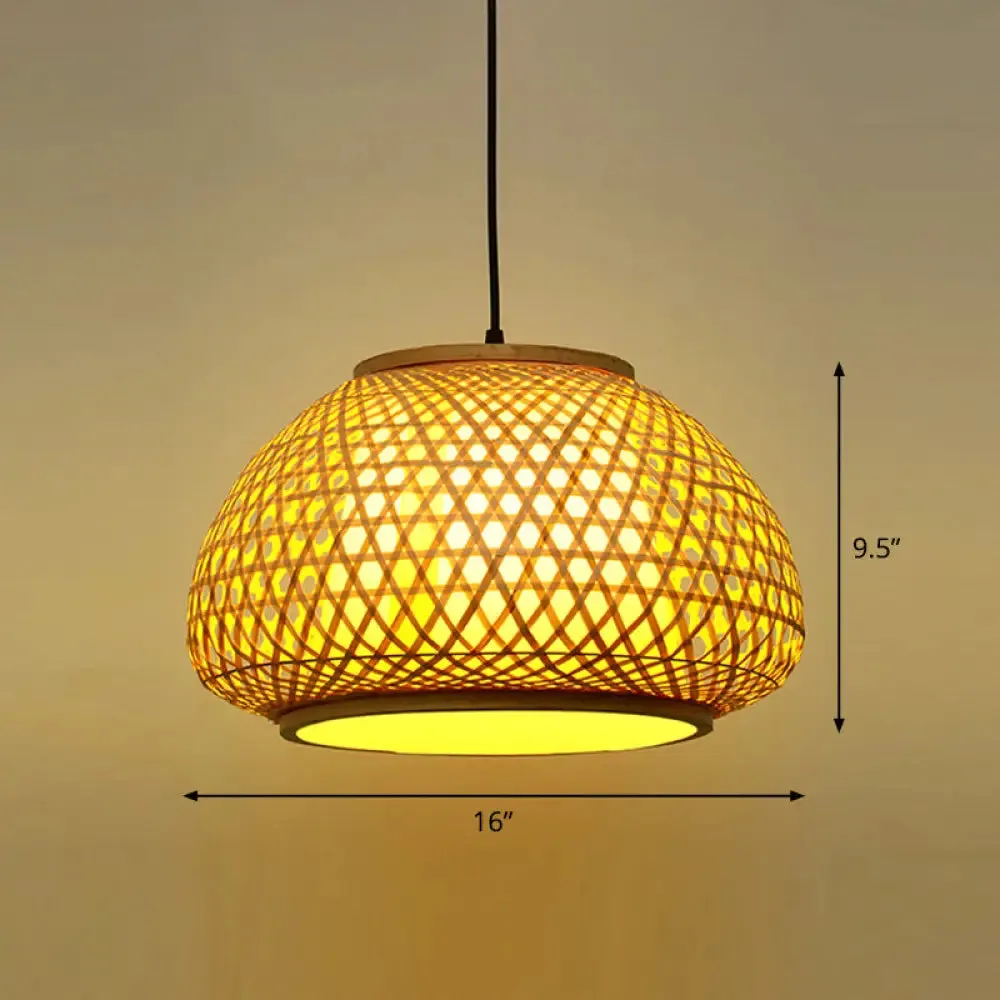 Asian Bamboo Round Ceiling Hanging Lantern - 1-Light Beige Pendant Light for Suspension
