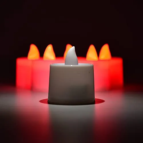 Baleen Red Flameless LED Tealights, Smokeless Plastic Decorative Candles - Led Tea Light Candle for Home Decoration (Pack of 24)