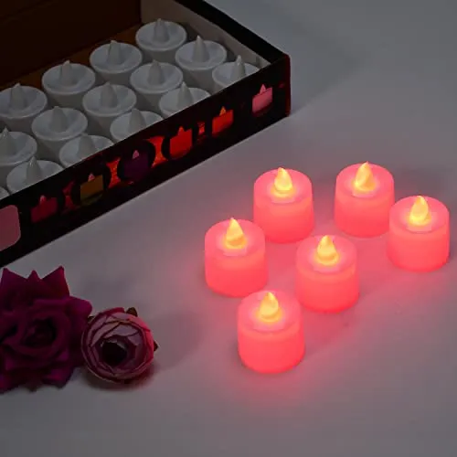 Baleen Red Flameless LED Tealights, Smokeless Plastic Decorative Candles - Led Tea Light Candle for Home Decoration (Pack of 24)