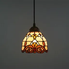 Baroque Stained Glass Pendant Light in Brown for Restaurant Ceiling Decor
