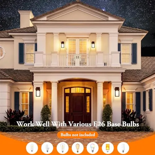 Bdrofn 2-Pack Dusk to Dawn Outdoor Light Fixtures,Outdoor Wall Lights with Outlet Sensor,Bronze Exterior Porch Lights Waterproof Outdoor Wall Sconce,Outside Lights for House,Garage,Front Door