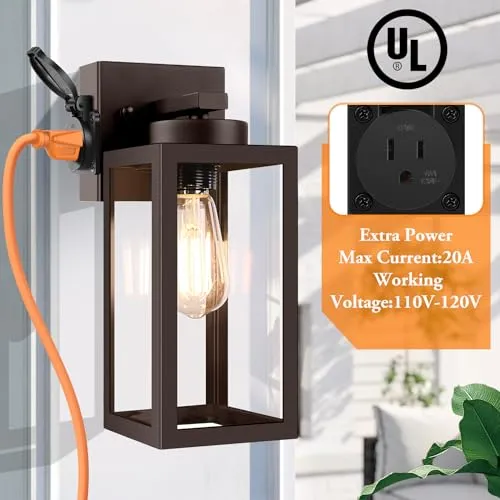 Bdrofn 2-Pack Dusk to Dawn Outdoor Light Fixtures,Outdoor Wall Lights with Outlet Sensor,Bronze Exterior Porch Lights Waterproof Outdoor Wall Sconce,Outside Lights for House,Garage,Front Door