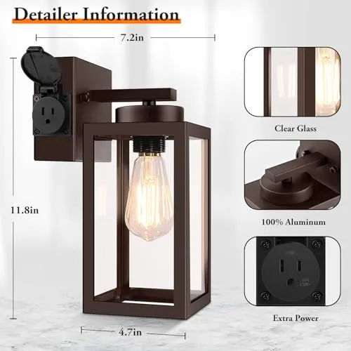 Bdrofn 2-Pack Dusk to Dawn Outdoor Light Fixtures,Outdoor Wall Lights with Outlet Sensor,Bronze Exterior Porch Lights Waterproof Outdoor Wall Sconce,Outside Lights for House,Garage,Front Door