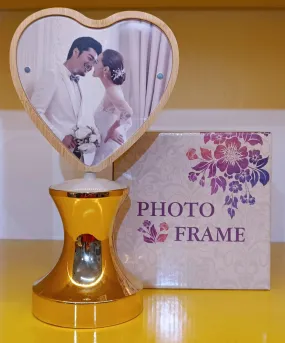 Bindaas Gifts Personalised/Customised 3D Wooden Rotating LED Photo Frame, 24cm, 2 Photo Placement, USB, for Home, Office, Gift, Valentine's Day (Heart)