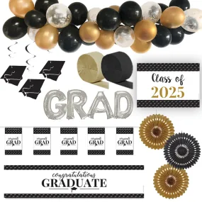 Black and Gold Graduation Party Decoration Pack - Class of 2025