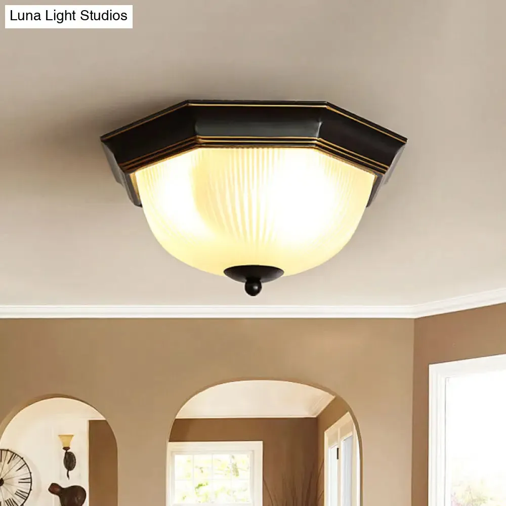 Black Milk Glass Ribbed Dome Ceiling Flush Light - Classic 2-Head Flush Mount