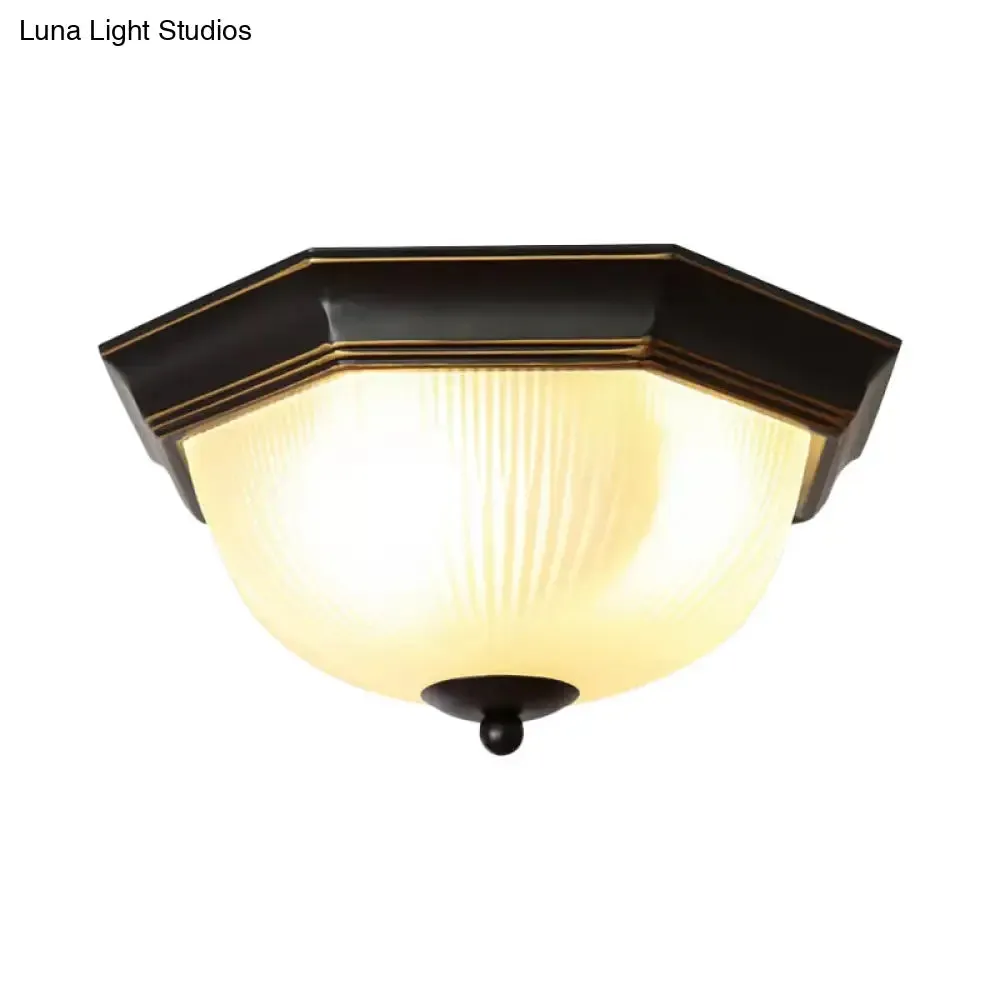 Black Milk Glass Ribbed Dome Ceiling Flush Light - Classic 2-Head Flush Mount