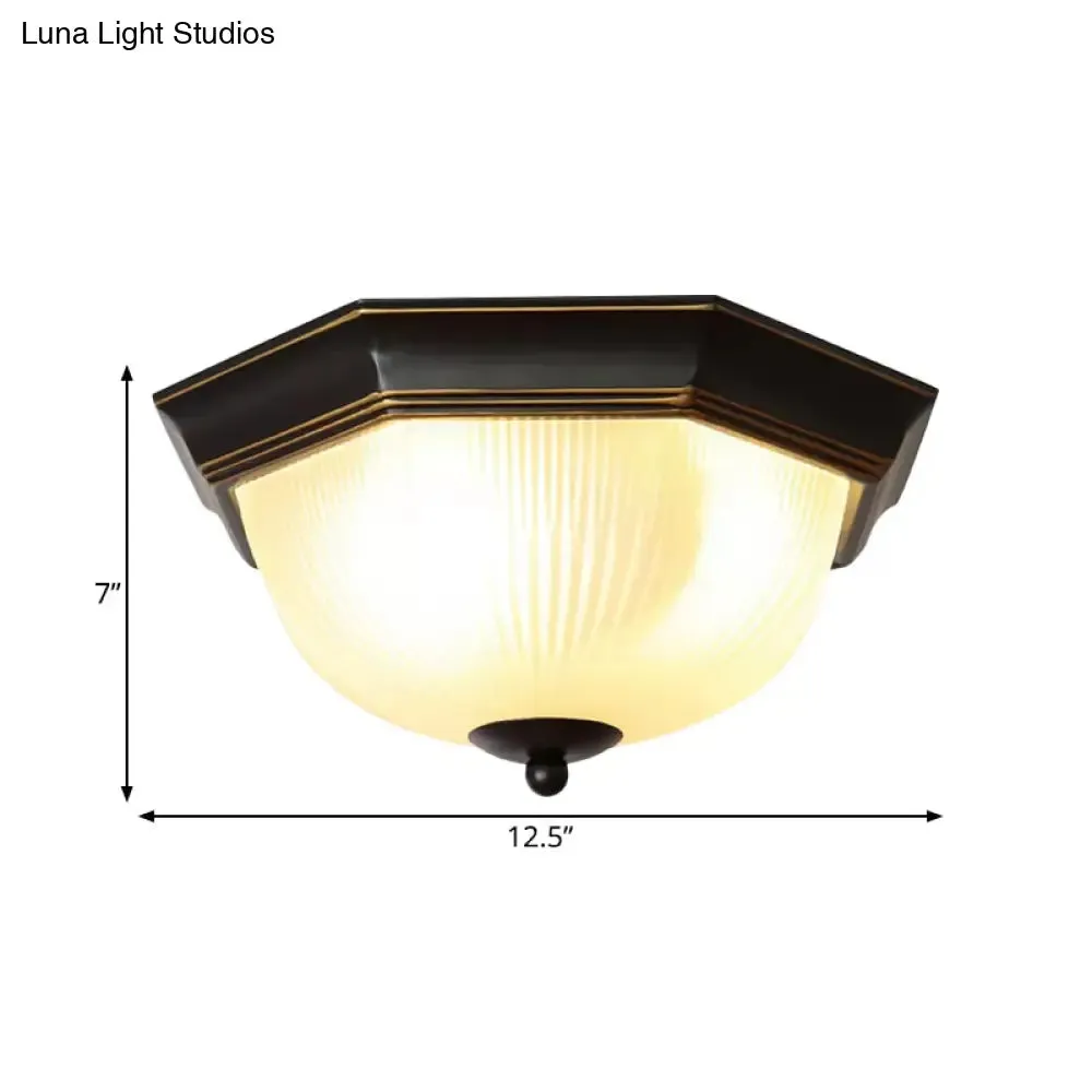 Black Milk Glass Ribbed Dome Ceiling Flush Light - Classic 2-Head Flush Mount