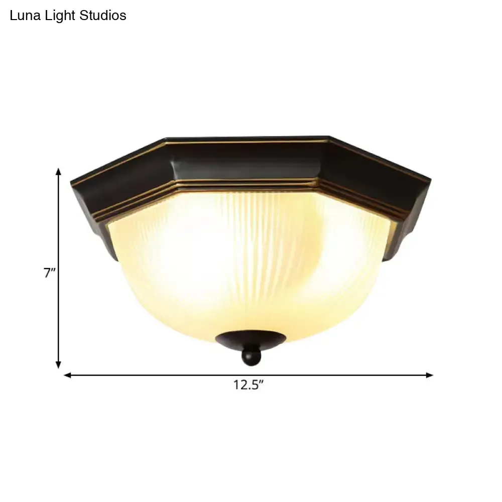 Black Milk Glass Ribbed Dome Ceiling Flush Light - Classic 2-Head Flush Mount