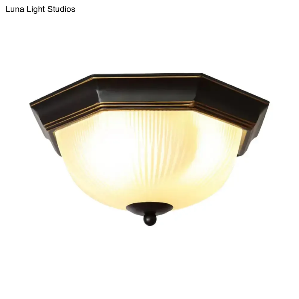 Black Milk Glass Ribbed Dome Ceiling Flush Light - Classic 2-Head Flush Mount