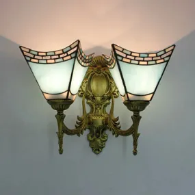 Blue Stained Glass Nautical Wall Lamp with 2 Lights for Bedroom