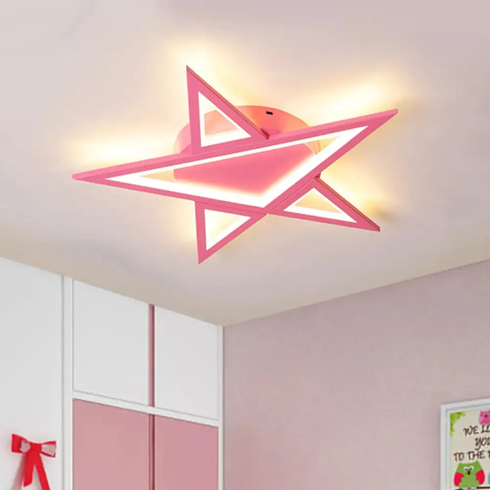 Blue/Pink LED Acrylic Star Flush Mount for Modern Bedroom Ceiling Lighting