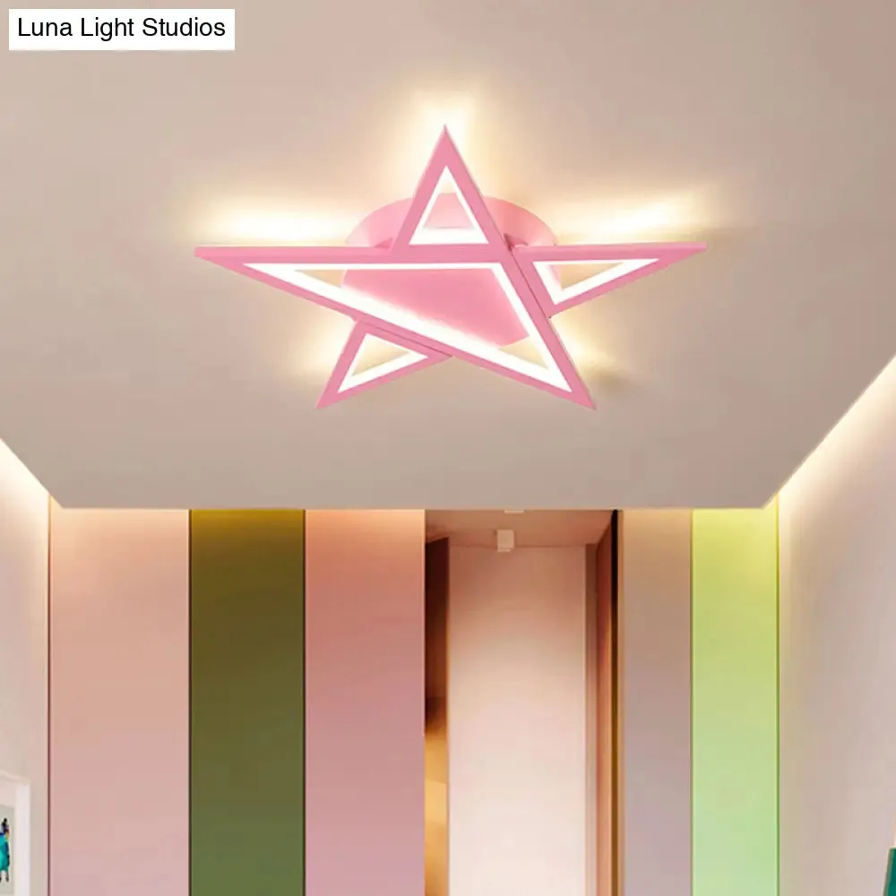 Blue/Pink LED Acrylic Star Flush Mount for Modern Bedroom Ceiling Lighting