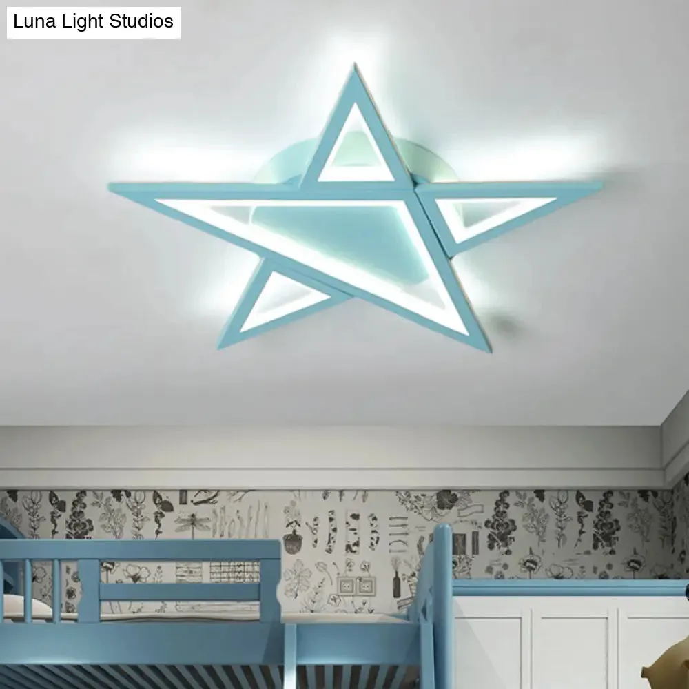 Blue/Pink LED Acrylic Star Flush Mount for Modern Bedroom Ceiling Lighting