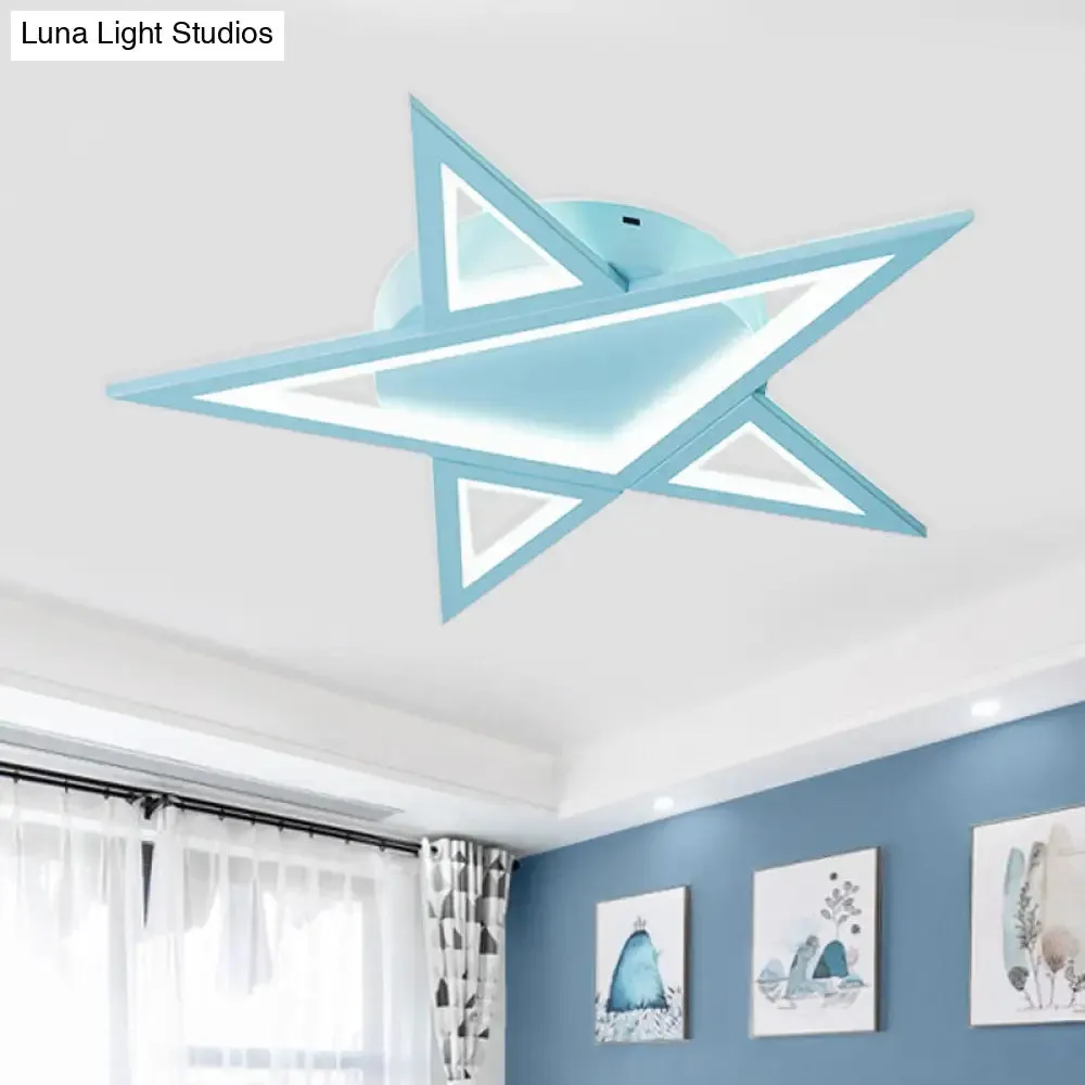 Blue/Pink LED Acrylic Star Flush Mount for Modern Bedroom Ceiling Lighting