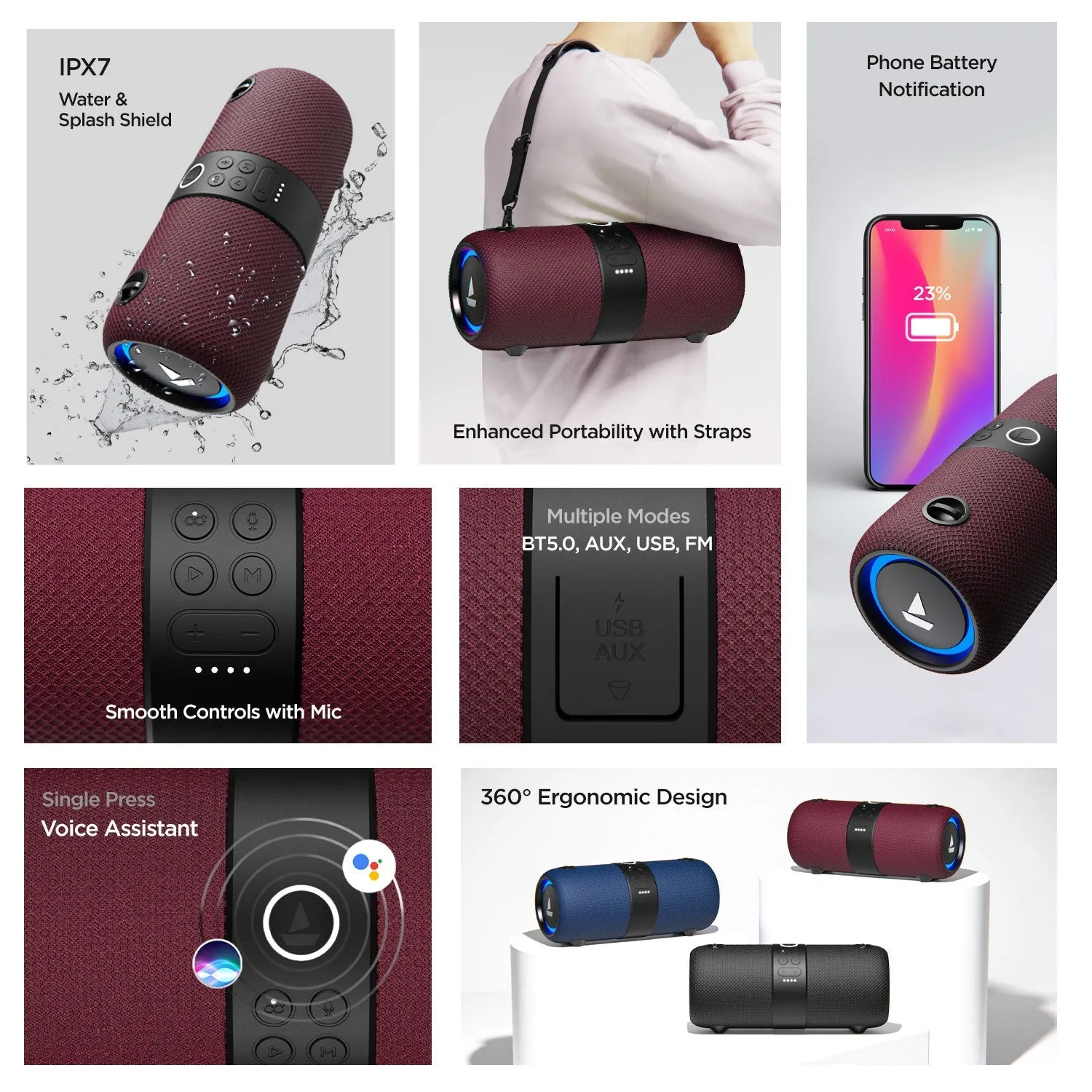 boAt Stone 1208 | 14W Portable Wireless Speaker with RGB LEDs, Up to 9 Hours of Playtime, AUX, USB and FM modes