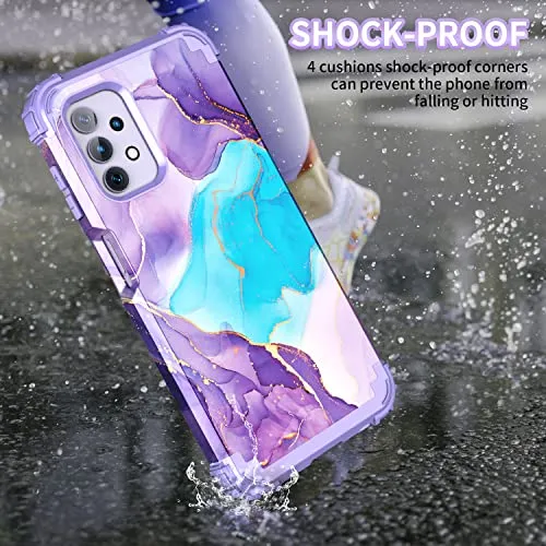 BQQFG for Galalxy A32 5G Case,Marble Design Three Layer Heavy Duty Shockproof Hybrid Hard Plastic Bumper Soft Silicone Rubber Drop Protective Cover Case for Samsung Galaxy A32 5G 6.5",Deep Purple