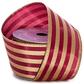 Burgundy Gold Striped Christmas Ribbon - 2 1/2" x 10 Yards