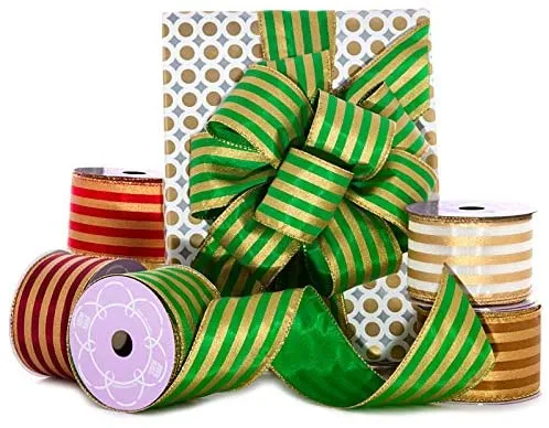 Burgundy Gold Striped Christmas Ribbon - 2 1/2" x 10 Yards