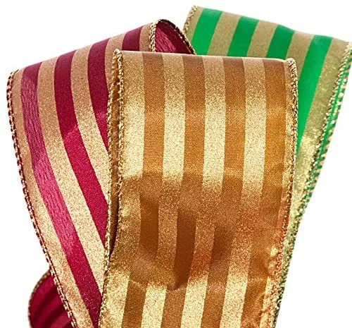 Burgundy Gold Striped Christmas Ribbon - 2 1/2" x 10 Yards