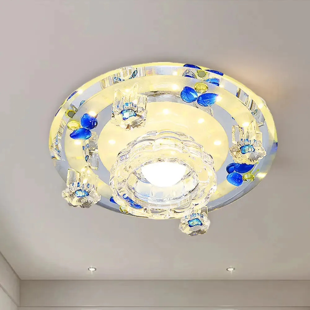 Butterfly LED Flush Mount Lamp - Blue/Amber Crystal Ceiling Light