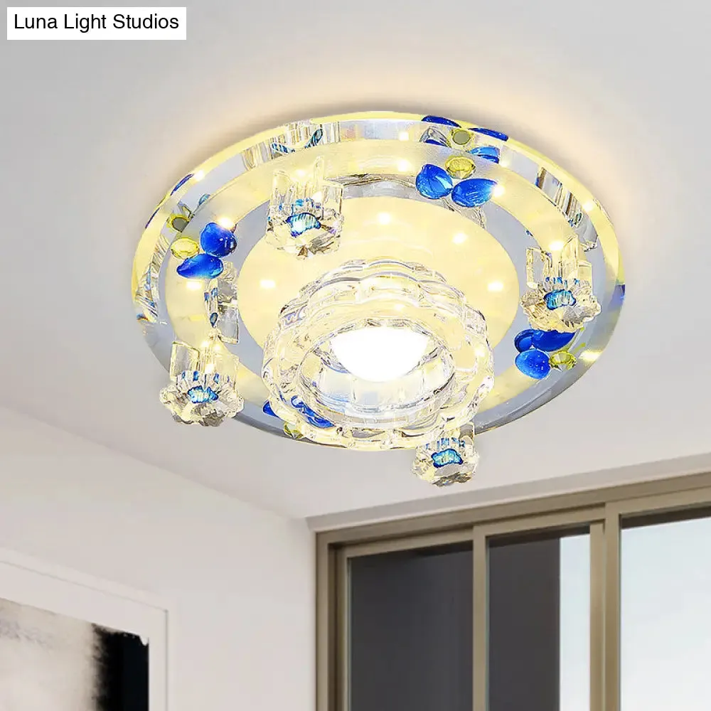 Butterfly LED Flush Mount Lamp - Blue/Amber Crystal Ceiling Light